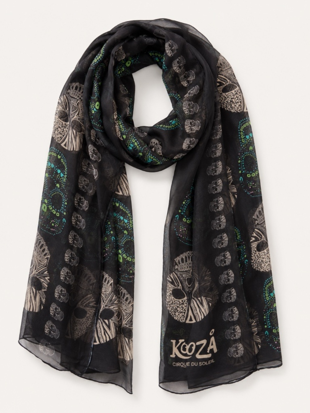 KOOZA Cirque du Soleil Black Skull Mask Lightweight Scarf